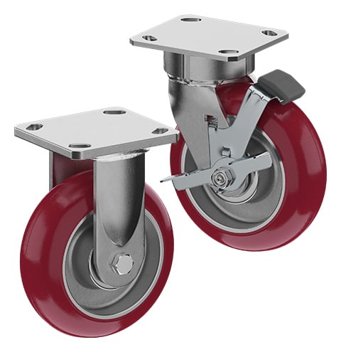 CasterDepot Ergonomic, Top Plate Casters - Poly On Aluminum Wheel - Capacities Up To 1500 Lbs.