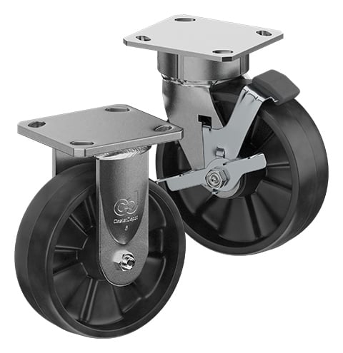CasterDepot Ergonomic, Top Plate Casters - Glass-Filled Nylon Wheel- Cap. Up To 1400 Lbs.