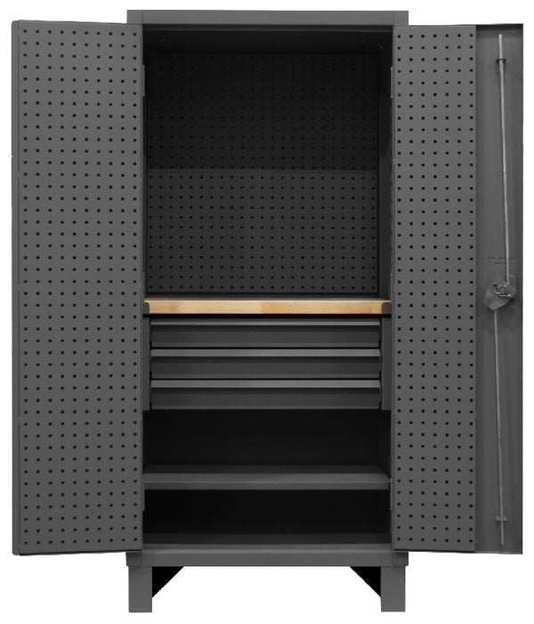 Heavy Duty Cabinet With Pegboard Doors, Drawers, 1 Shelf & Butcherblock Work Surface