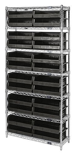Chrome Wire Shelving Units With Ultra Bins - HWR7-245-BK