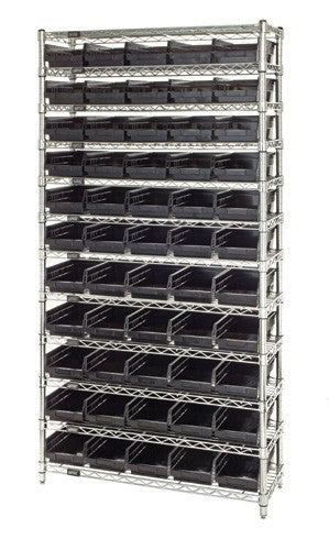 Chrome Wire Shelving Units With Shelf Bins - HWR12-104-BK