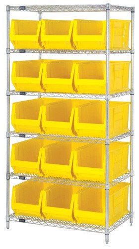 Chrome Wire Shelving Units With Hulk Containers - HWR6-973-Y