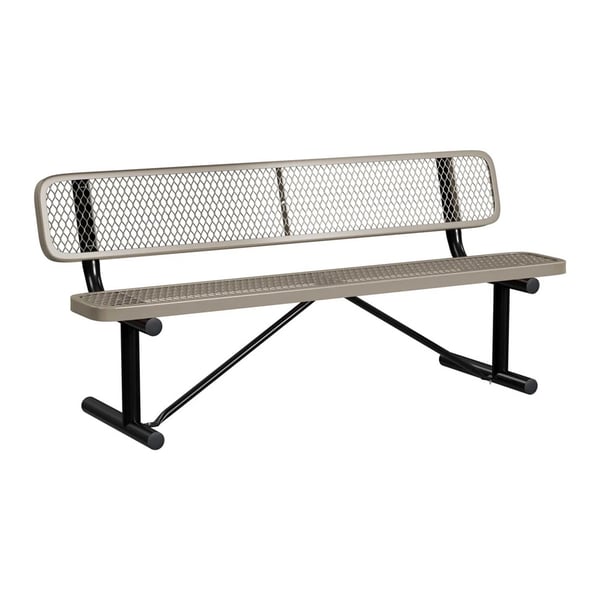 Expanded Metal Portable 6Ft Bench With Back - HB6WBP-BEIGE