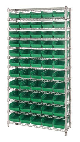 Chrome Wire Shelving Units With Shelf Bins - HWR12-104-G