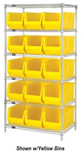 Chrome Wire Shelving Units With Hulk Containers - HWR6-973-R