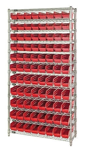 Chrome Wire Shelving Units With Shelf Bins - HWR12-101-R