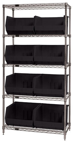 Chrome Wire Shelving Units With Ultra Bins - HWR5-270-BK
