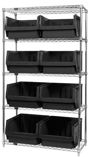 Chrome Wire Shelving Units With Magnum Bins - HWR5-543-BK
