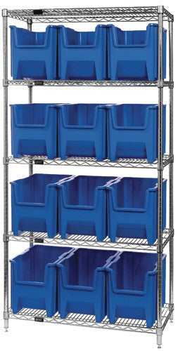 Chrome Wire Shelving Units With Giant Hopper Bins - HWR5-600-B