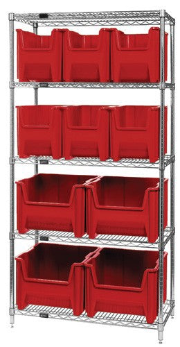 Chrome Wire Shelving Units With Giant Hopper Bins - HWR5-600800-R