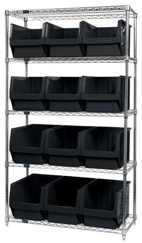 Chrome Wire Shelving Units With Magnum Bins - HWR5-533-BK