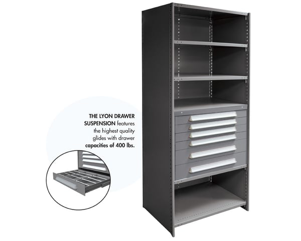 Modular Drawers For 36" Wide Lyon Industrial Clip Shelving - HDDJ115035A
