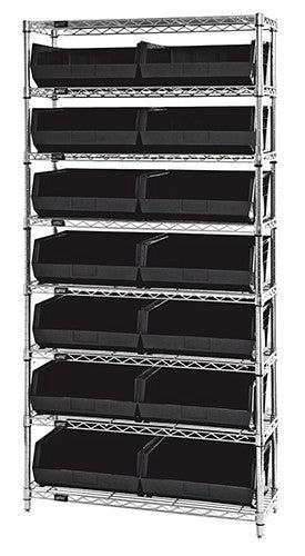 Chrome Wire Shelving Units With Ultra Bins - HWR8-250-BK