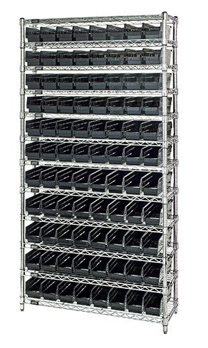 Chrome Wire Shelving Units With Shelf Bins - HWR12-101-BK
