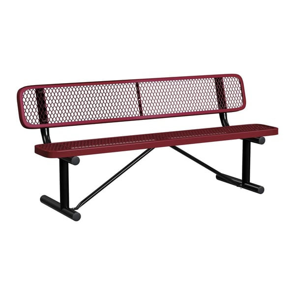 Expanded Metal Portable 6Ft Bench With Back - HB6WBP-BURGUNDY