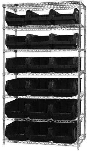 Chrome Wire Shelving Units With Magnum Bins - HWR7-532-BK