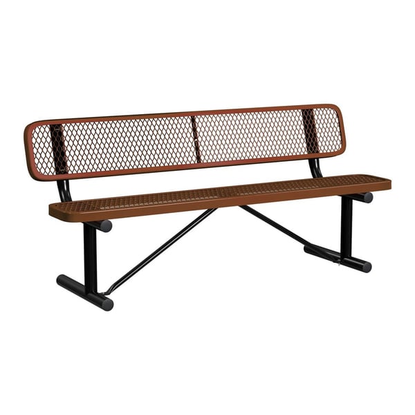 Expanded Metal Portable 6Ft Bench With Back - HB6WBP-BROWN