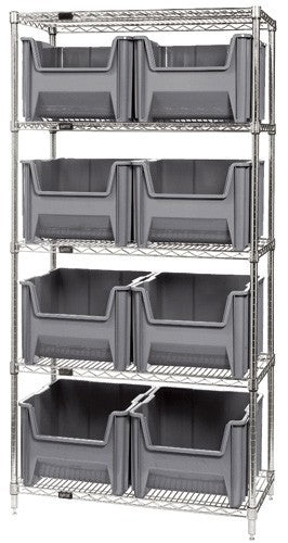 Chrome Wire Shelving Units With Giant Hopper Bins - HWR5-800-GY