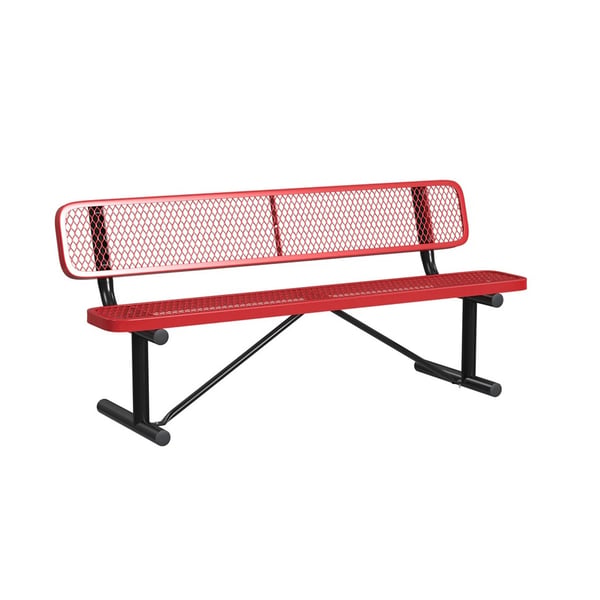 Expanded Metal Portable 6Ft Bench With Back - HB6WBP-RED