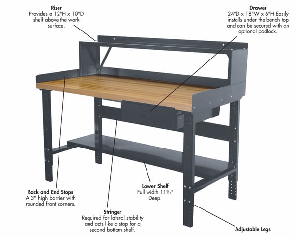 Heavy-Duty Adjustable Leg Workbenches - HWB4830H
