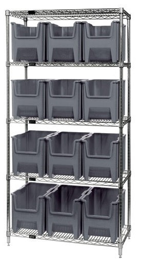 Chrome Wire Shelving Units With Giant Hopper Bins - HWR5-600-GY
