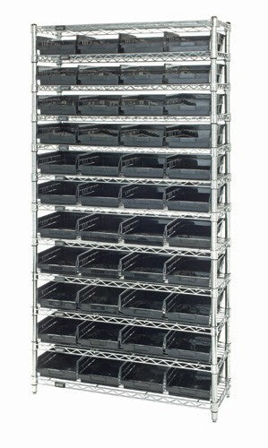 Chrome Wire Shelving Units With Shelf Bins - HWR12-108-BK