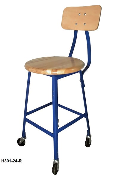 Industrial Shop Stools - Wood Seat With Backrest - H301-30-G-S