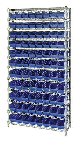 Chrome Wire Shelving Units With Shelf Bins - HWR12-103-B