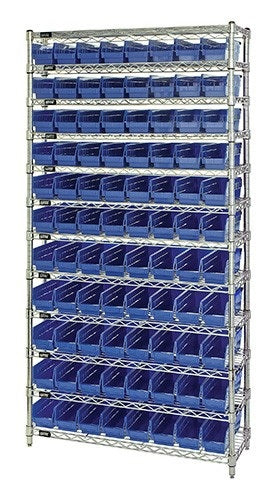 Chrome Wire Shelving Units With Shelf Bins - HWR12-101-B