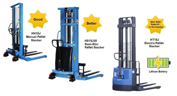 Pallet Stackers That Are Manual, Semi-Electric And Full Electric W/Adjustable Base Legs - HT15J