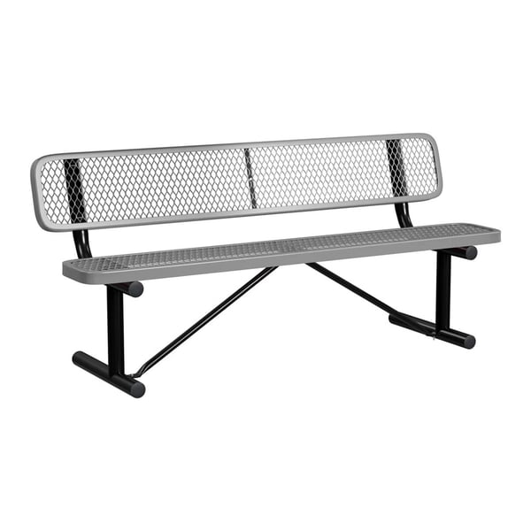 Expanded Metal Portable 6Ft Bench With Back - HB6WBP-GRAY