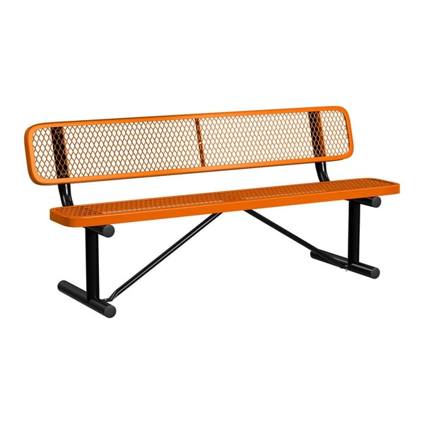 Expanded Metal Portable 6Ft Bench With Back - HB6WBP-ORANGE