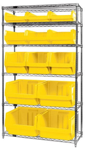 Chrome Wire Shelving Units With Magnum Bins - HWR6-13-MIX-Y
