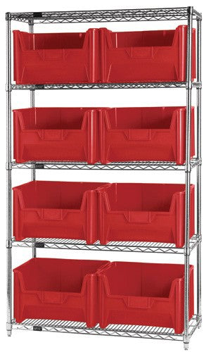 Chrome Wire Shelving Units With Giant Hopper Bins - HWR5-700-R