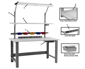 1,600 Lb. Capacity Height Adjustable Workbenches - With Stainless Steel Top