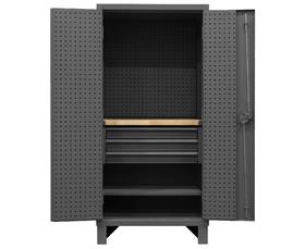 Heavy Duty Cabinet With Pegboard Doors, Drawers, 1 Shelf & Butcherblock Work Surface