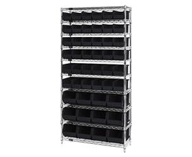 Chrome Wire Shelving Units With Ultra Bins-HWR10230240BK