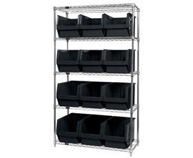 Chrome Wire Shelving Units With Magnum Bins-HWR5533BK