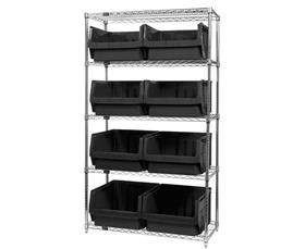 Chrome Wire Shelving Units With Magnum Bins-HWR5543BK