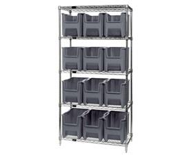 Chrome Wire Shelving Units With Giant Hopper Bins-HWR5600GY