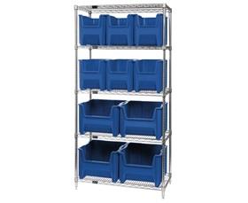 Chrome Wire Shelving Units With Giant Hopper Bins-HWR5600800B