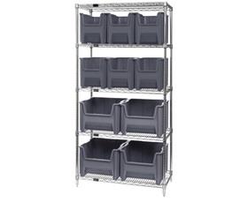 Chrome Wire Shelving Units With Giant Hopper Bins-HWR5600800GY