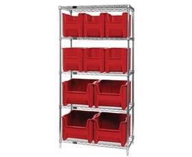 Chrome Wire Shelving Units With Giant Hopper Bins-HWR5600800R