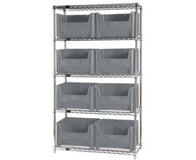Chrome Wire Shelving Units With Giant Hopper Bins-HWR5700GY