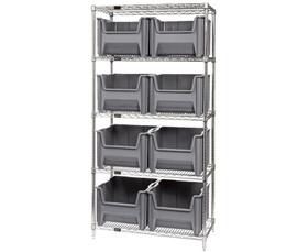 Chrome Wire Shelving Units With Giant Hopper Bins-HWR5800GY