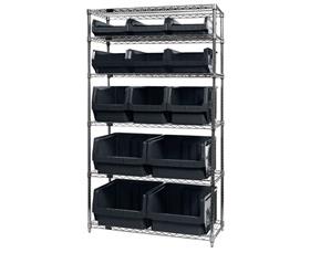 Chrome Wire Shelving Units With Magnum Bins-HWR613MIXBK