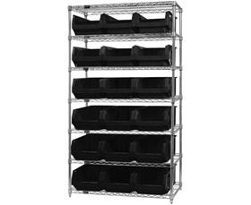Chrome Wire Shelving Units With Magnum Bins-HWR7532BK
