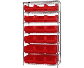 Chrome Wire Shelving Units With Magnum Bins-HWR7532R